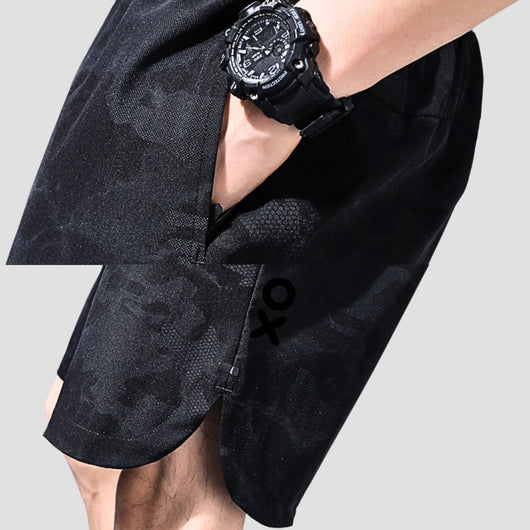 Elastic Shorts - Sportswear - Streetwear - Trending Shorts - Casual Wear - Gym - Running - Training Shorts - Stretch Waistband - Dark Grey Reflector Logo CNC Design Pattern for Air Ventilation.