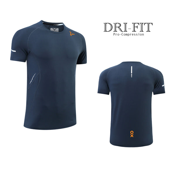 3D Dri-Fit - Pro Compression - High Performance - Blue Athleisure &
Short Sleeve Unisex T-shirt Design - Front &amp; Back Straight - Orange Logo &amp; Reflected Grey - Slim-Fit - Round Neck - Thin Bottom Style -&nbsp;

Fabrique Au Korea - Dri Fit - Eco Wear- 4 Way Stretch - Muscle Control - Breathable - UV Protect - Quick Drying - Extra Comfort - Moisture Management - Perfect fit - Design Pattern Au Vietnam - Developed in Yiwu China.
