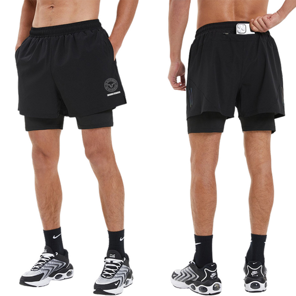 Men Sports Double-layer 2-in-1 Compression Shorts with Breathable Soft Mesh Inner - Gym - Running Loose Fit Athletics Double Layer with Back Zip Pocket