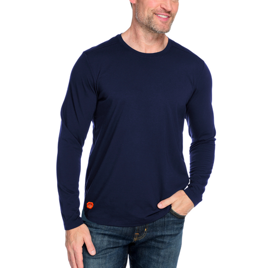 It features an orange rubber logo, slim-fit cut, double rugged hem round neck, and full sleeves with thumb cut for added style. The bottom comes with a single rugged finish, giving it a clean yet durable look.