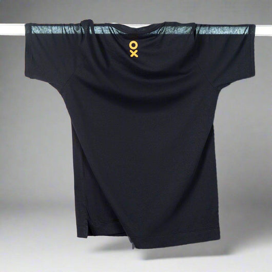 It features a slim-fit cut, round neck, and thick bottom style, giving it a sleek and trendy appearance.