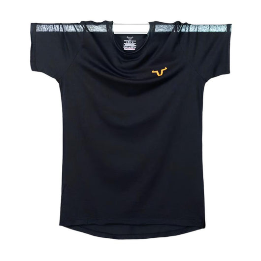 Styled with a bold neon orange logo, it comes in a slim-fit cut with rugged hem round neck, rugged sleeves, and a double rugged bottom style.