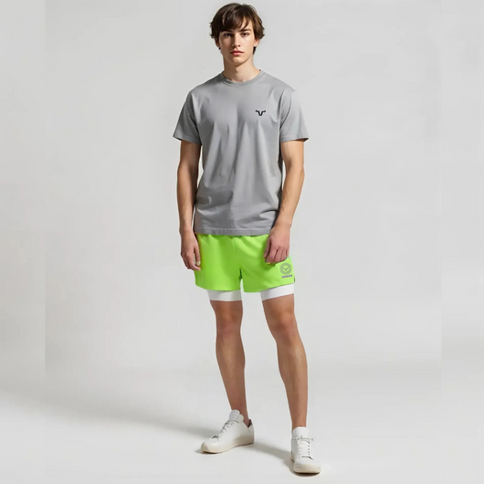 Men Sports Double-layer 2-in-1 Compression Shorts with Breathable Soft Mesh Inner - Gym - Running Loose Fit Athletics Double Layer with Back Zip Pocket.