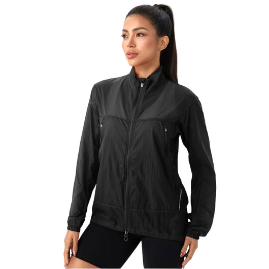 Full Sleeve Unisex Jacket Design -Front Straight  Back Long - YKK Double Zipper - Both Sides Big Zip Pockets - Reflected Grey Strip At The Back Both Arms/Waist Line - Both Sides Adjustment Cords - Slim-Fit - High Neck - Thin Elastic Hem Bottom - Fabrique Au Korea - Eco Wear - Quick Drying - Extra Comfort - Moisture Management - Design Pattern Au Vietnam - Developed in Beijing China.